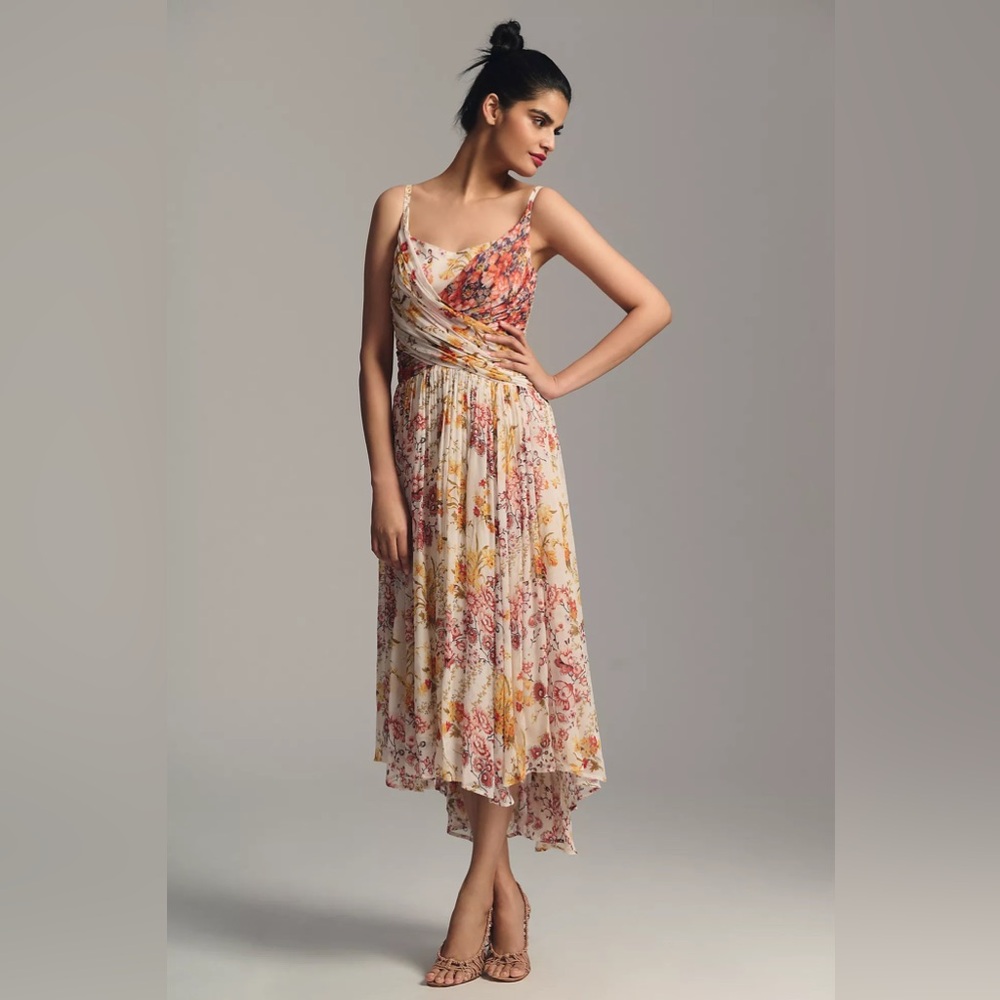 Anthropologie Ruched Square-Neck Dress